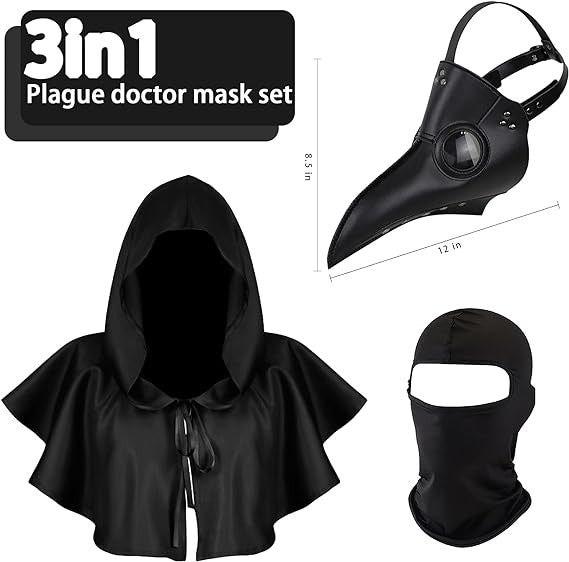 Man Halloween Plague Doctor Mask and Shawl Long Nose Beak Leather Masks For Adult Reaper Cloak Black Hat Cosplay Costume Props