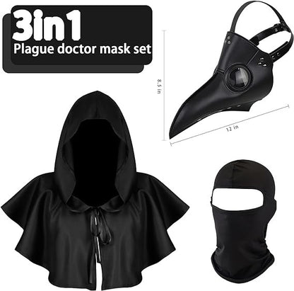 Man Halloween Plague Doctor Mask and Shawl Long Nose Beak Leather Masks For Adult Reaper Cloak Black Hat Cosplay Costume Props