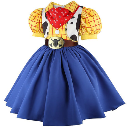 2026 New Girls Cow Spot Dress Children's Halloween Toy Cosplay Costume Toddler Up Birthday Stage Performance Cowboy Dress Carniv