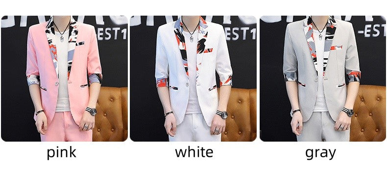 Summer 2025 Korean Slim Fit Short Sleeve Suit Casual Thin British Style Seven-Point Mid-Sleeve Suit for Men