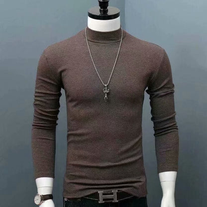 Hot Winter Warm Men Mock Neck Basic Plain T-shirt Blouse Pullover Long Sleeve Top Male Outwear Slim Fit Stretch Fashion Sweater