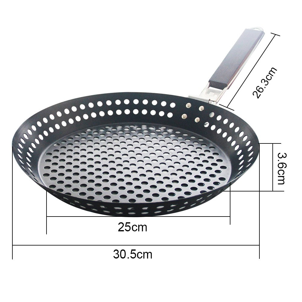 Non-stick Metal Grilling Skillet Handle Removable Handle for Outdoor Grill Topper Barbecue Pan for Vegetables Seafood Meat