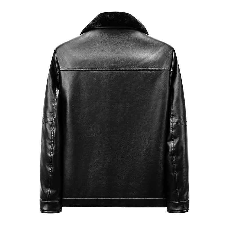 Leather Jacket Men Coats Autumn Fur Collar Luxury Fleece Black Oversized  6XL 7XL 8XL Plus Size Warm Winter Comfort High Quality
