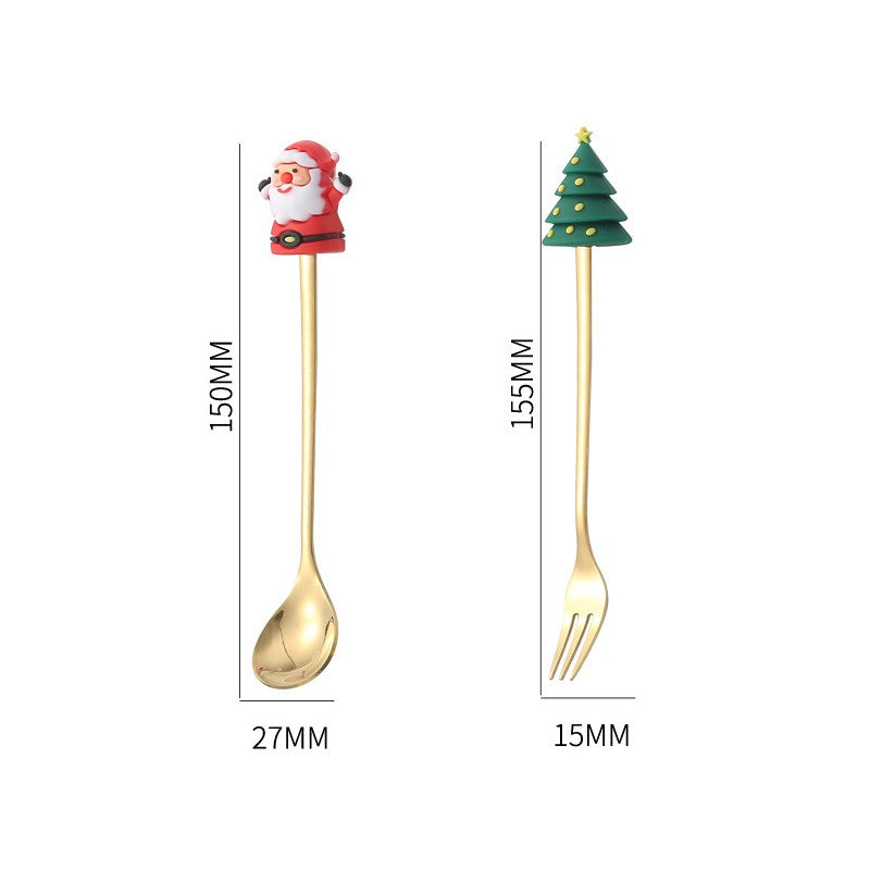 1 Set Christmas Fork And Spoon Tableware Gift Box , Stainless Steel Tableware, Coffee, Tea And Dessert Fork And Spoon