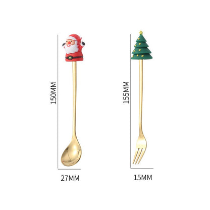 1 Set Christmas Fork And Spoon Tableware Gift Box , Stainless Steel Tableware, Coffee, Tea And Dessert Fork And Spoon