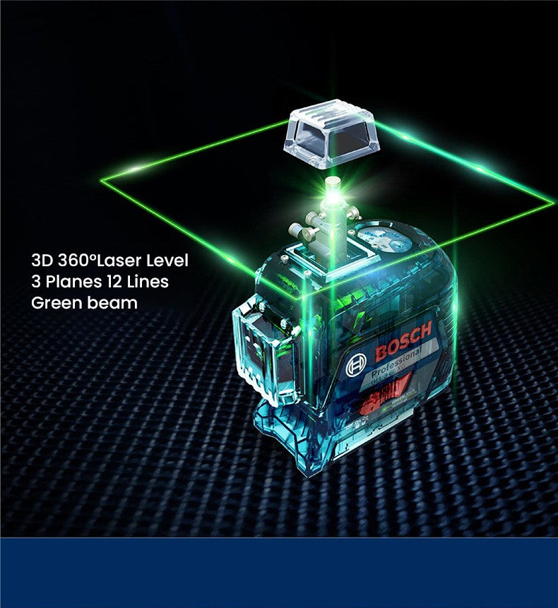 Nível a Laser Bosch GLL 3-60 XG 12 Linhas Verde Nível 3D Autonivelante 360 Horizontal e Vertical Cruz 30m Ferramenta de Medição Potente