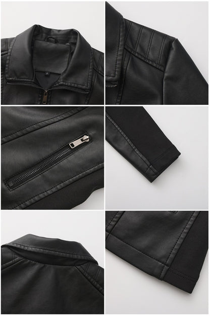 2025 Women’s Stylish Brown Faux Leather Jacket - Slim Fit, Trendy Moto Style with Zipper Detail PU Coat.