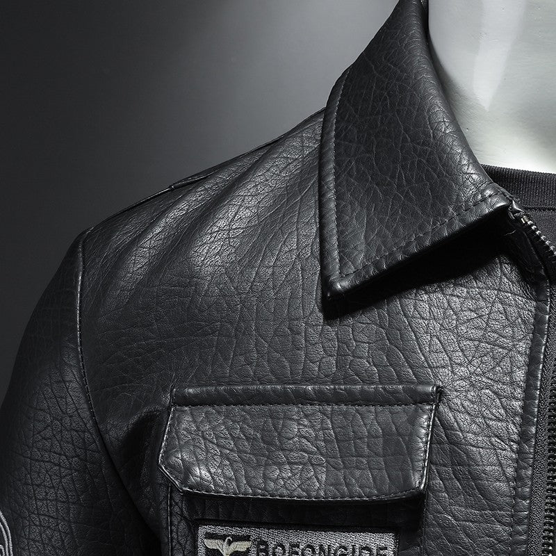 2024 New Men's Leather Coat Pilot Motorcycle Leather Coat Regular Thickened Large Leather Coats Embroidered Pocket Men Jacket