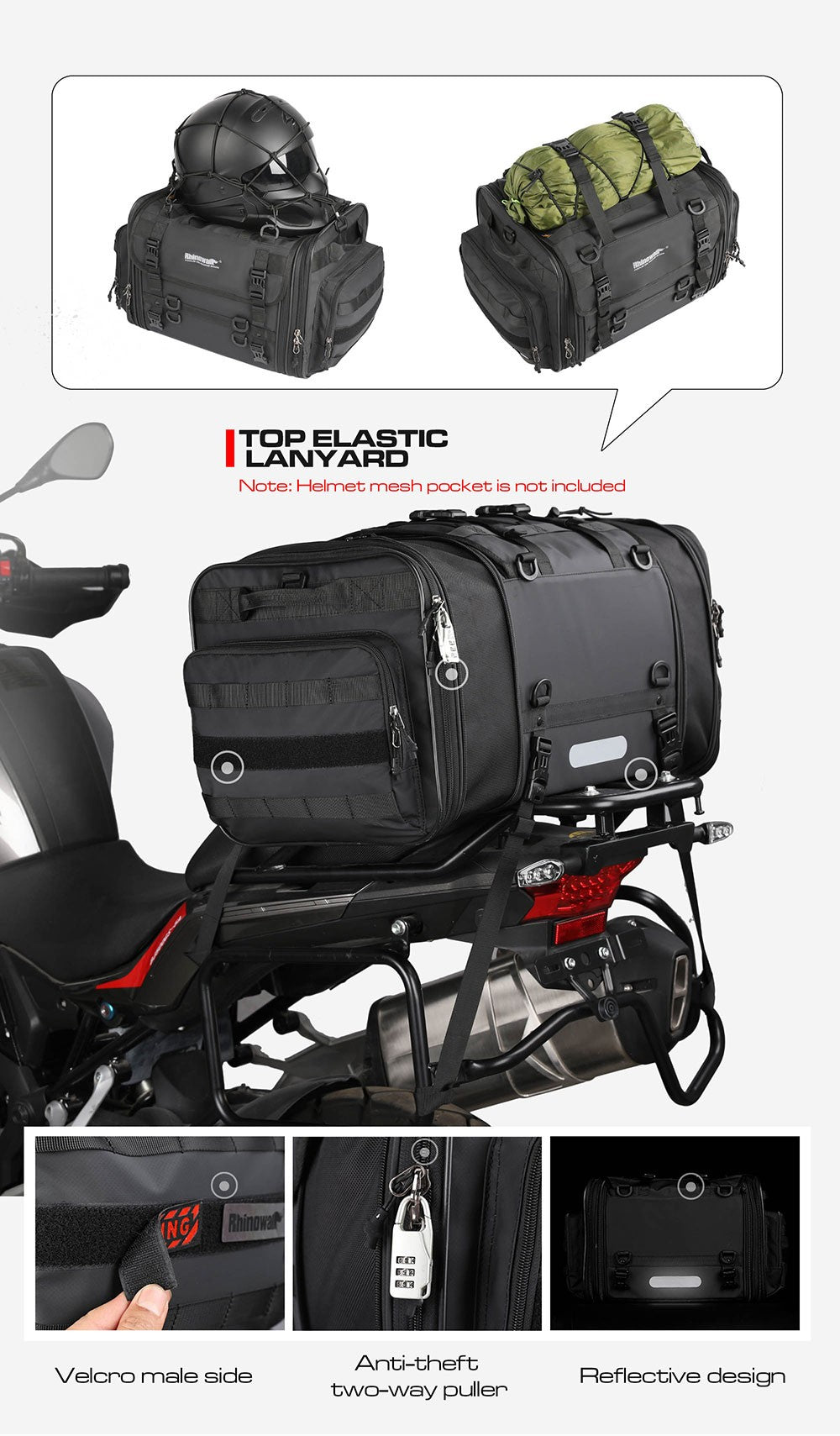 Motorcycle Tail Bag Waterproof 20L-60L Expandable Back Seat Saddle Bag Luggage Pannier Motorcycle Accessories Rider Backpack