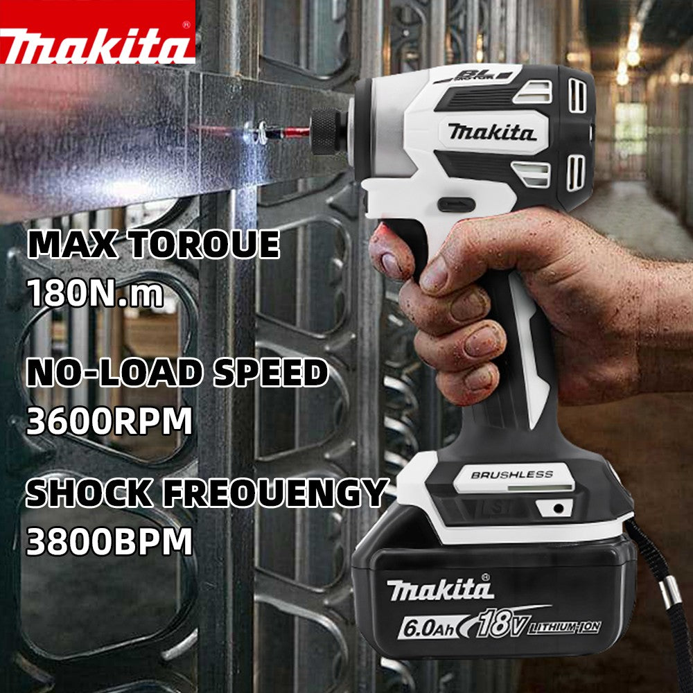 Parafusadeira de impacto Makita DTD173 18V sem escova, branca, para melhorias domésticas e projetos de bricolagem, 180 Nm, modo elétrico de madeira/parafuso/T
