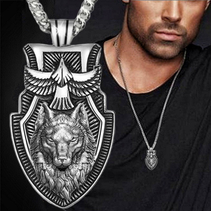 Colar Masculino de Aço Inoxidável com Pingente Triângulo e Cabeça de Lobo, Joia Punk de Animal para Homens, Presente de Aniversário, Estilo Hip Hop