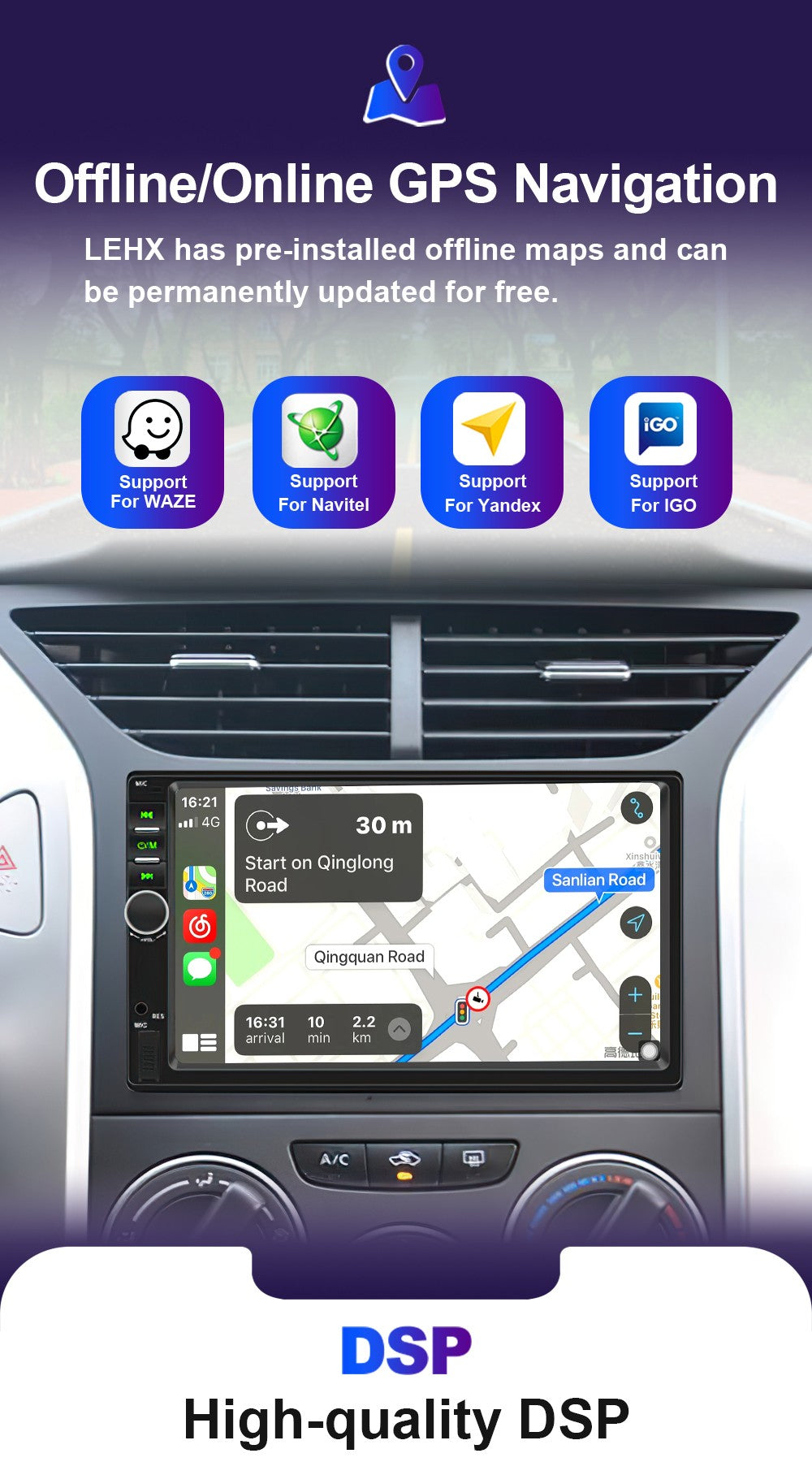 LEHX Universal 7inch 2Din Car Radio Android 15 Car Multimedia Carplay Autoradio Stereo For toyota Nissan Jeep Hyundai Kia VW