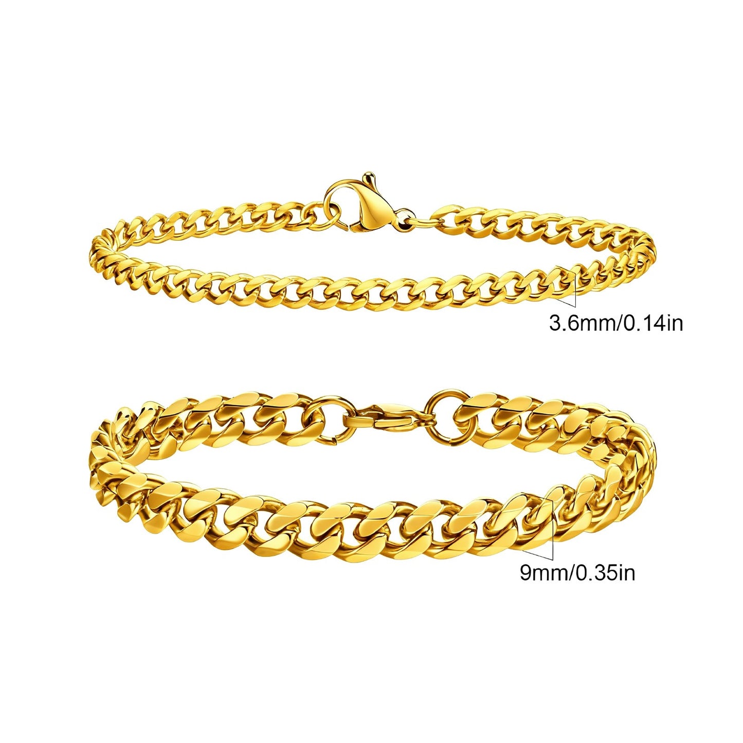 2 Pulseiras Masculinas de Corrente, Aço Inoxidável Prata Ouro Cor Preta, Corrente de Corda Torcida, Pulseira, Correntes Cubanas Modernas de Presente