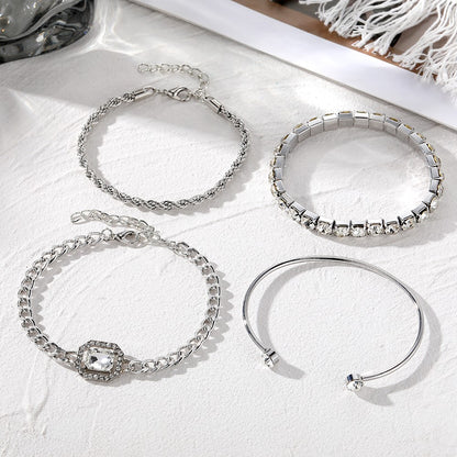 IPARAM Conjunto de 4 Pulseiras de Luxo para Mulheres Pulseiras com Corrente Ajustável Brilhantes de Cristal Joias da Moda Punk