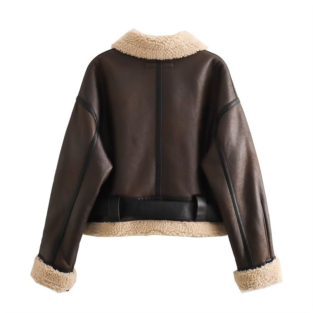 2024 Autumn/Winter New Product Casual Women's Wear Flip Collar Fur Integrated Loose and Versatile Short Jacket Coat
