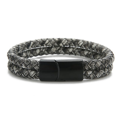 New Vintage Double Layer Braided Leather Bracelet for Men Women Magnetic Clasps Bracelets Punk Charm Men Fashion Jewelry