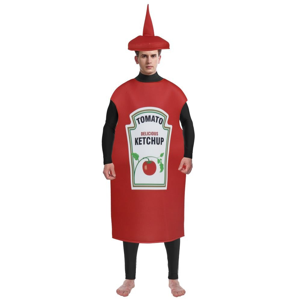 Halloween Funny Ketchup Salad Sauce Cosplay Costumes Adult Unisex Food Party Stage Show Fancy Dress Carnival Bar Mascot Dress Up