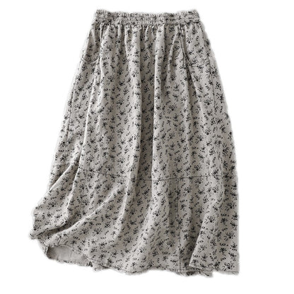 Cotton Linen High Waist Printed Summer New Sle Cool Slimming Hip Covering Floral Skirt Loose Fit Casual Long Skirt