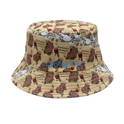 X7XE Trendy Capybara Pattern Fisherman Hat Beach Vacation Bucket Sunshade Hat for Animal Lover and Trendsetters
