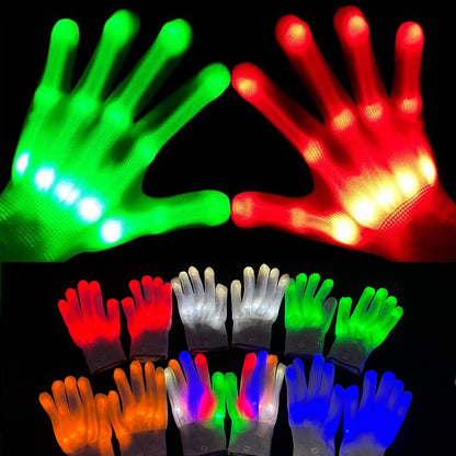 1Pair LED Gloves Neon Glowing Halloween Party Light Props Luminous Flashing Skull Gloves Stage Costume Glow Party Supplies