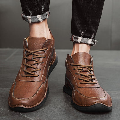 Handmade Mens Low Top Sneakers Classic Mens Leather High Top Shoes Fashion Outdoor Motorcycle Boots Lace Up Non-Slip Ankle Boots