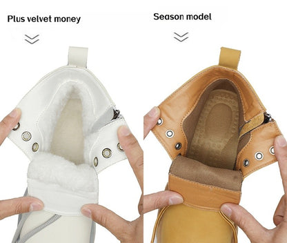 New winter men's shoes rain boots motorcycle leather shoes plush warm outdoor leisure high-top lace-up women's boots