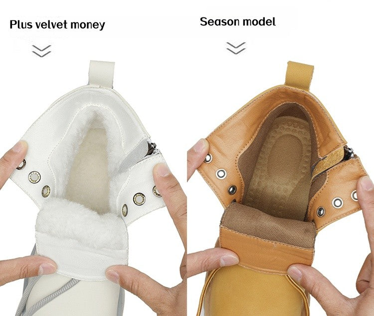 New winter men's shoes rain boots motorcycle leather shoes plush warm outdoor leisure high-top lace-up women's boots