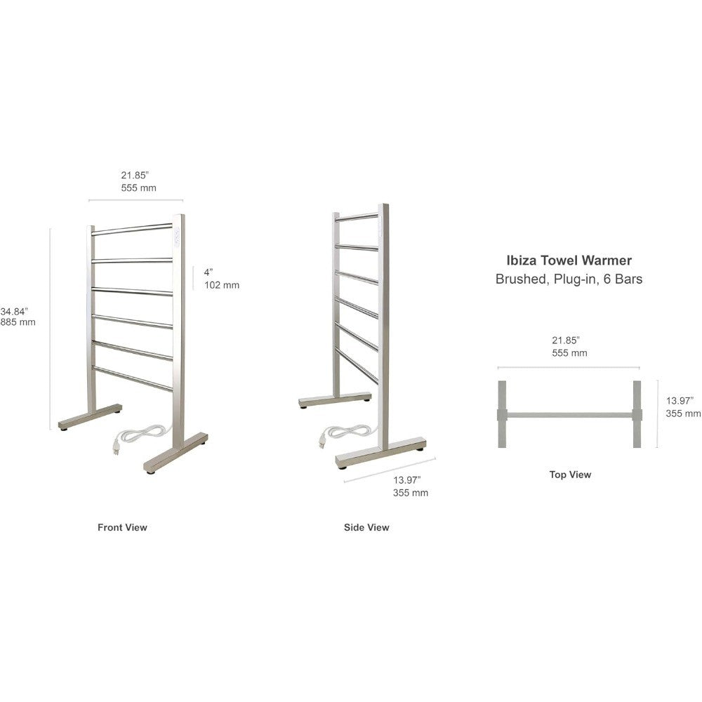 6-Bar Freestanding Electric Towel Warmer in Polished Stainless Steel with Built-In Timer for Luxurious Bathroom Experience