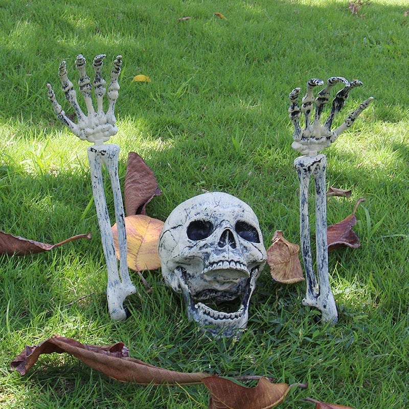 Halloween Realistic Skull Skeleton Head Human Hand Arms for Halloween Party Home Garden Lawn Halloween decor Skeleton Stakes