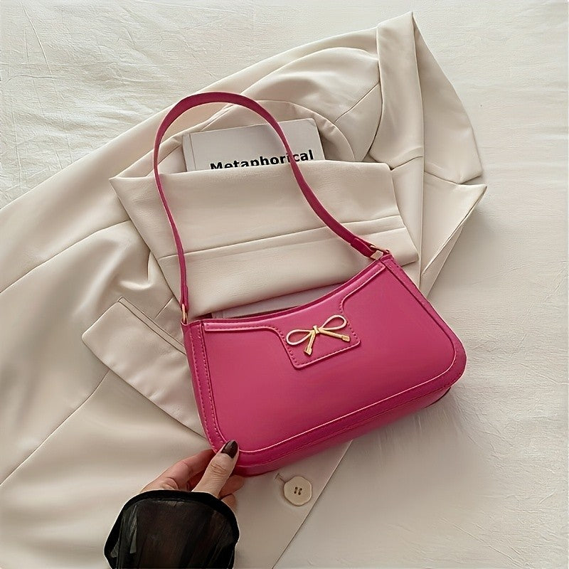 Solid Color Bowknot Shoulder Bag, Elegant Small Square Bag, Suitable for Women Handbags, Zipper Closure,Fashion Underarm Bag,
