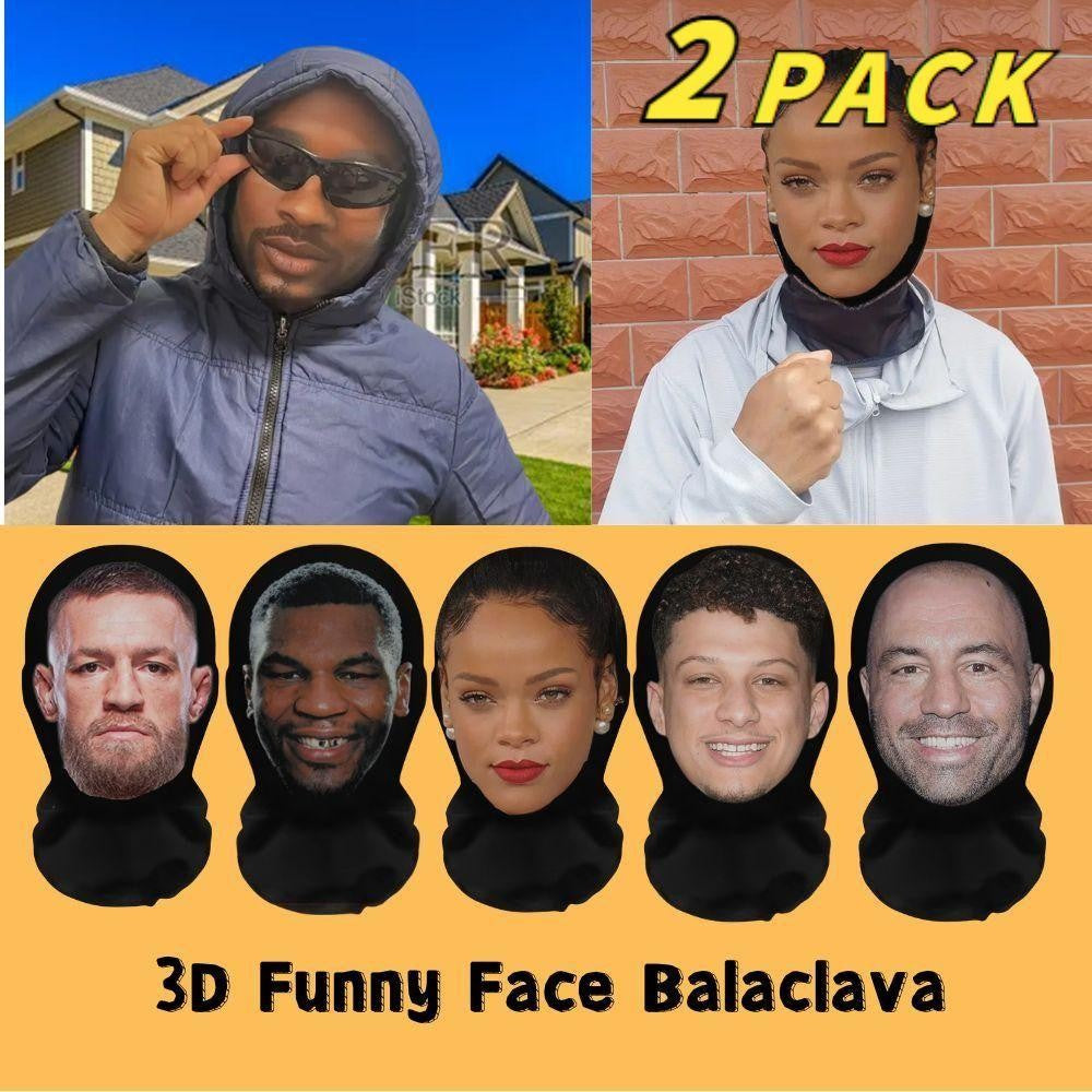 3D Hyper Realistic Funny Balaclava 2 Pack, Elastic Breathable Full Face Cover for Halloween Cosplay Prank Party Outdoor Wear