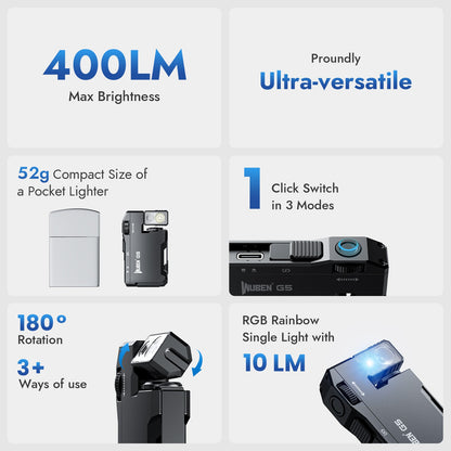 WUBEN G5 Rechargeable EDC Flashlight, 400 Lumens Dual Light Sources Mini Flashlight with RGB Light, Portable Pocket Flashlights