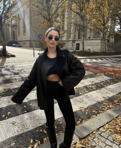2024 Fall/Winter New Arrival Traf Women's ZW Series Double-Sided Collar Oversized Long-Sleeve Jacket Warm Coat 3548246