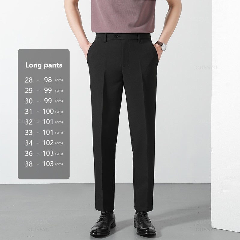 Spring Summer Suit Pants Men Business Smooth Slim Business Office Social Elastic Waist Ankle Length Formal Korean Trousers Male
