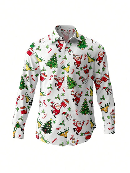 Christmas Festival Theme Men's 3D Prints Red Formal Shirts Christmas Santa Claus Graphic Long Sleeved Shirt Fashion Men's Shirts
