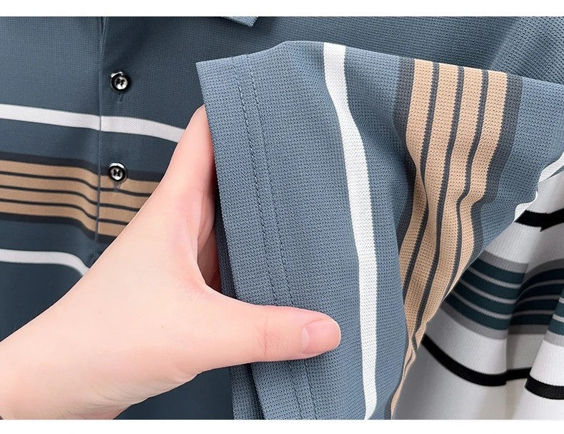 Advanced trend brand men's short sleeve polo shirt luxury striped summer breathable casual fashion letter embossed new T-shirt