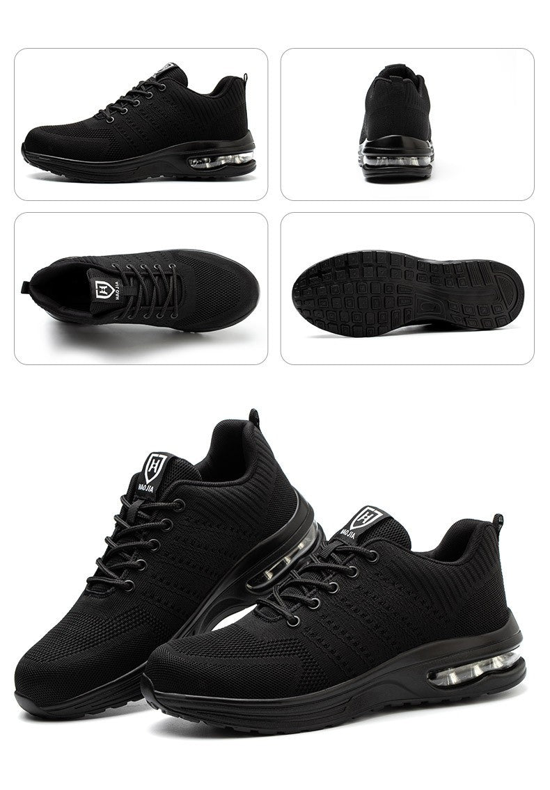 Sapatos de segurança leves para mulheres e homens, tênis de trabalho com amortecimento de ar, sapatos com bico de aço, botas de segurança para construção, sapatos de trabalho anti-impacto.