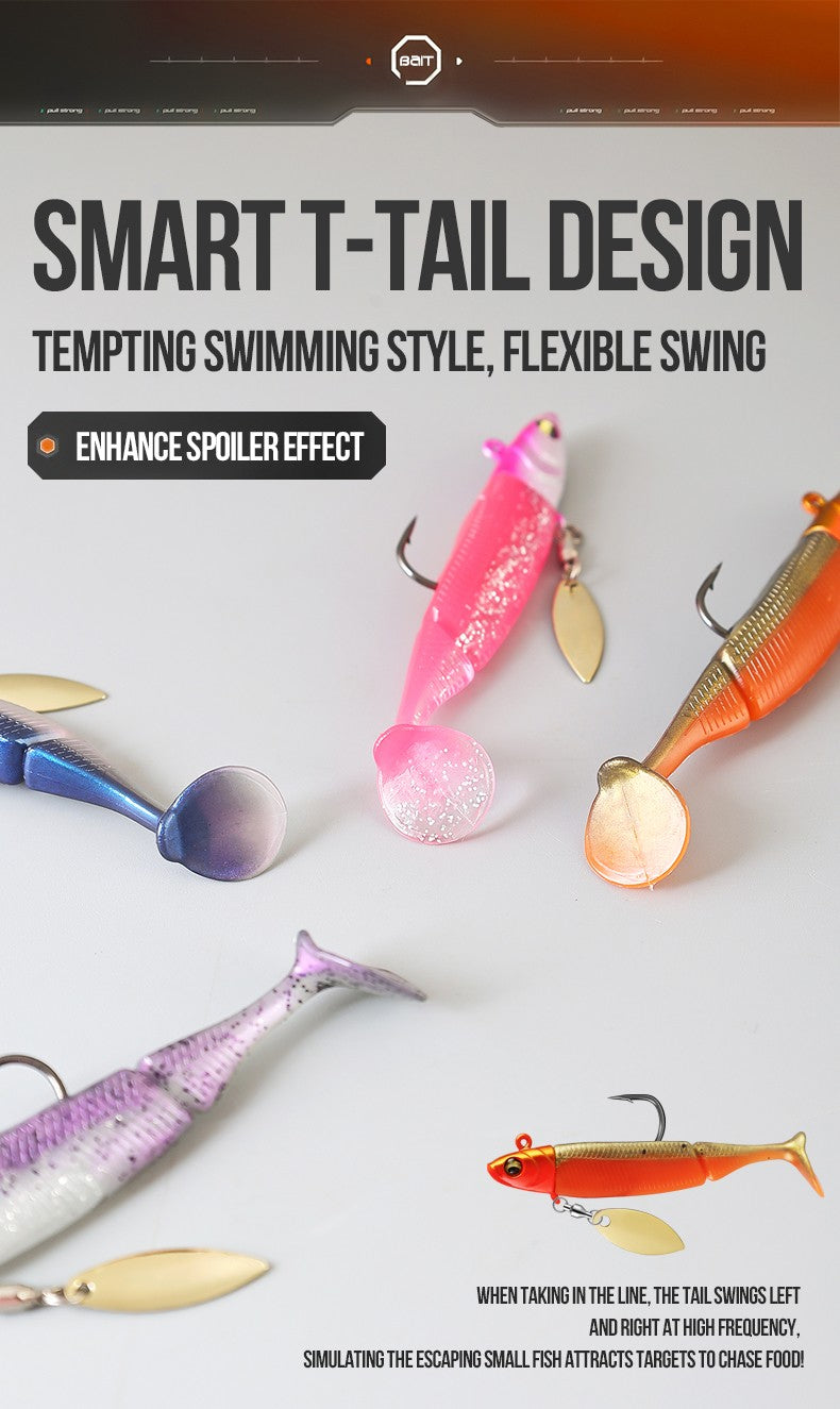 Iscas de Pesca TAIYU de Venda Quente 20g Jig Head T-tail Isca Macia de Silicone Wobbler Isca Colher Giratória de Metal para Pesca de Lúcio Truta Baixo