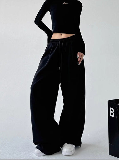 Y2K Harajuku Wide Leg Sweatpants Women Streetwear Baggy Oversize Gray Sports Pants High Waist Drawstring Casual Joggers Trousers