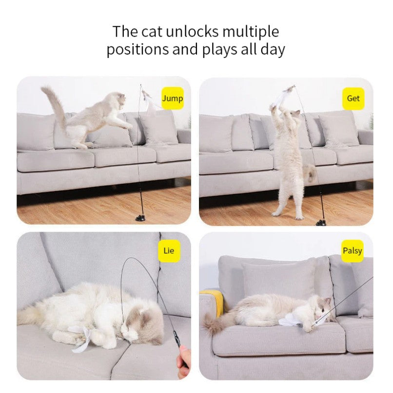 Brinquedo Interativo de Gato Varinha Mãos Livres Brinquedo Teaser para Gatinhos com Ventosa em Forma de Pássaro/Pena Varinha para Gatos Artigos para Animais de Estimação