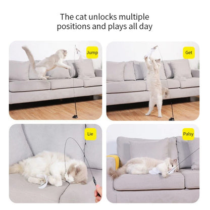 Brinquedo Interativo de Gato Varinha Mãos Livres Brinquedo Teaser para Gatinhos com Ventosa em Forma de Pássaro/Pena Varinha para Gatos Artigos para Animais de Estimação