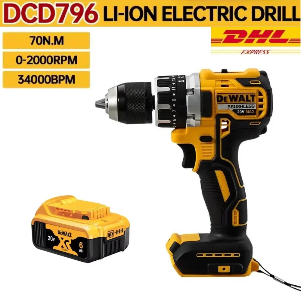 Dewalt DCD796 Parafusadeira/Furadeira de Impacto sem Fio Brushless Parafusadeira Brushless Multifuncional Recarregável Portátil Ferramentas Elétricas 20V a Bateria