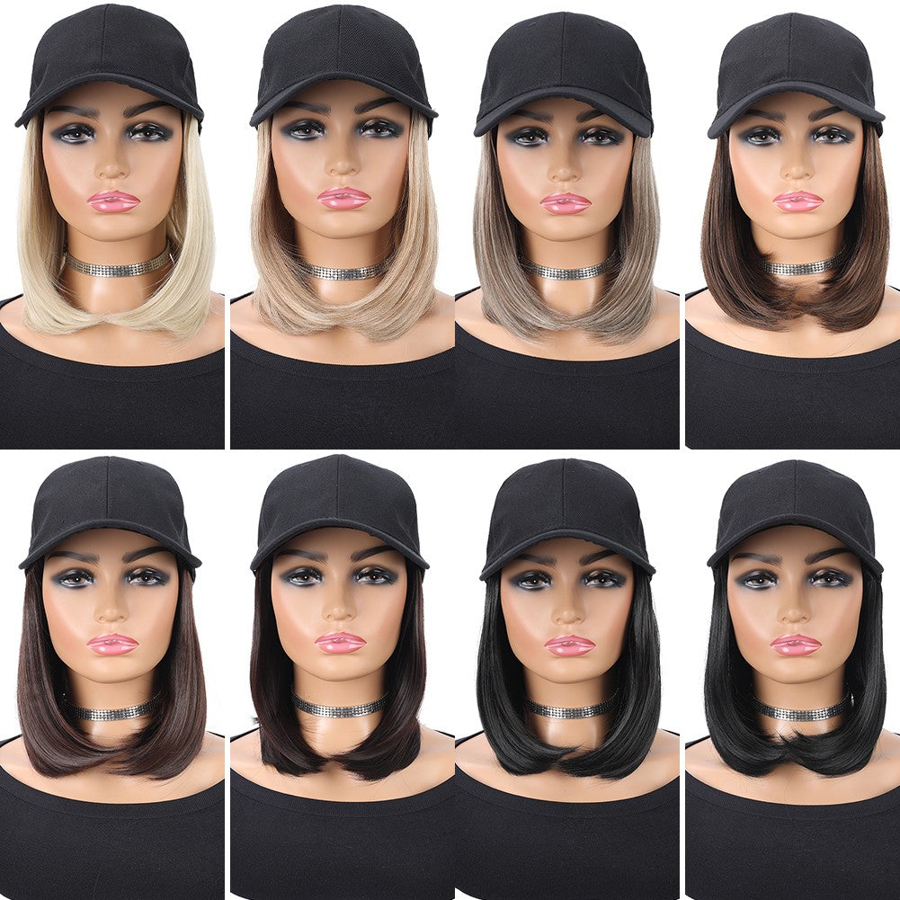 Boné de Beisebol com Extensões de Cabelo Sintético, Resistente ao Calor, 25 cm, Peruca Curta Lisa Ajustável Estilo Bob em Boné para Uso Diário Feminino