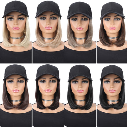 Boné de Beisebol com Extensões de Cabelo Sintético, Resistente ao Calor, 25 cm, Peruca Curta Lisa Ajustável Estilo Bob em Boné para Uso Diário Feminino