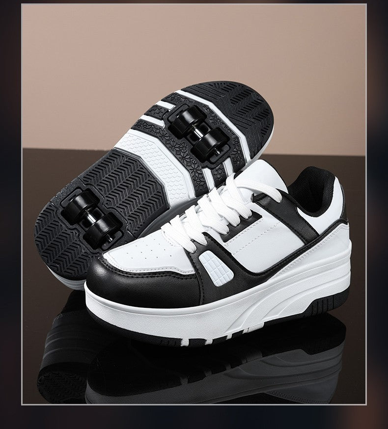 Four wheel roller shoes Boys girls walking shoes Casual outdoor sports slide and shrink school students pulleys shoes sneakers