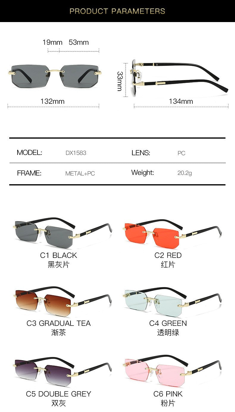 Rimless Sunglasses Rectangle Fashion Popular Women Men Shades Small Square Sun Glasses for Female Male Summer Traveling Oculos