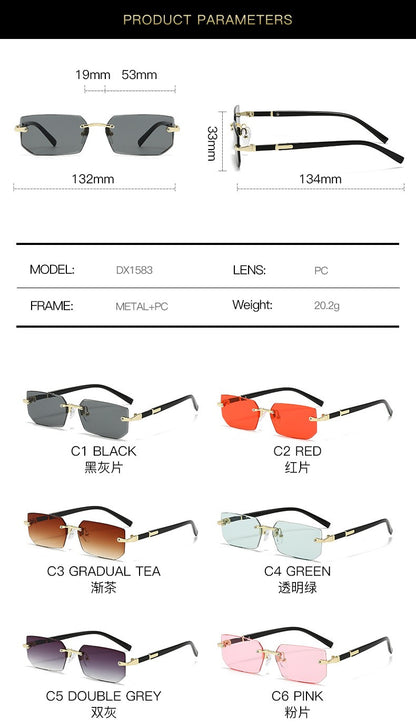 Rimless Sunglasses Rectangle Fashion Popular Women Men Shades Small Square Sun Glasses for Female Male Summer Traveling Oculos