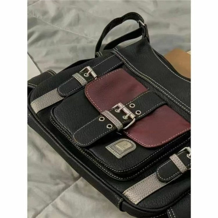 Y2K Vintage Crossbody Bag Women's Tote High Quality PU Leather Shoulder Bag Hip Hop Messenger Bag Female Large Handbag Commuter