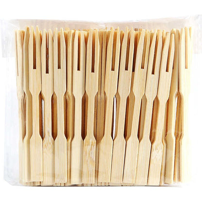 100 unidades de garfo de frutas de bambu descartável de madeira, palito de dente de frutas, conjunto de garfos de sobremesa, utensílios de mesa para festas em casa, garfos descartáveis SGC02