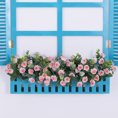 10 Heads pink Artificial Silk Rose Flowers Fake White Eucalyptus  Peony Flower Bouquet, for Home Wedding Party Garden Decoration
